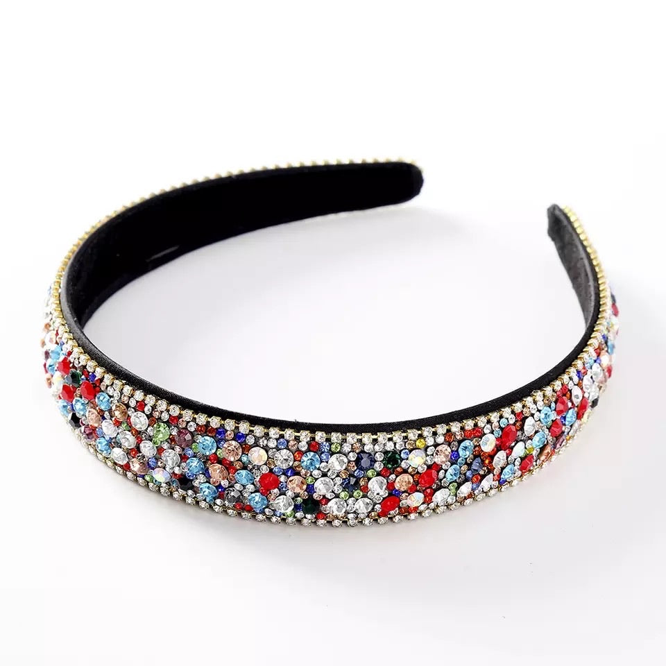 Multi color rhinestone headband